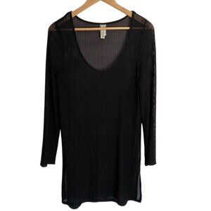 24th & Ocean Black Mesh Beach Coverup Medium
